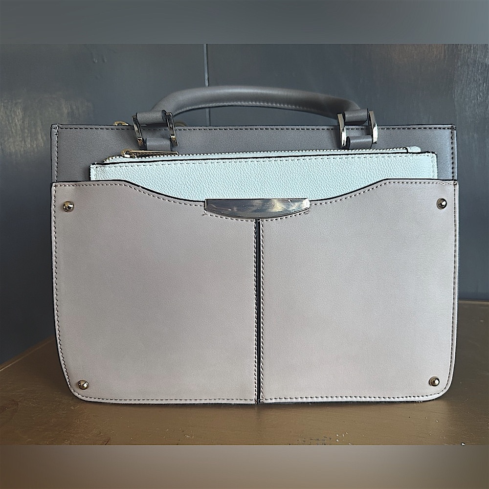 NWOT. Ann Taylor Pochette Satchel Handbag in Paver grey, Blush with White Tote